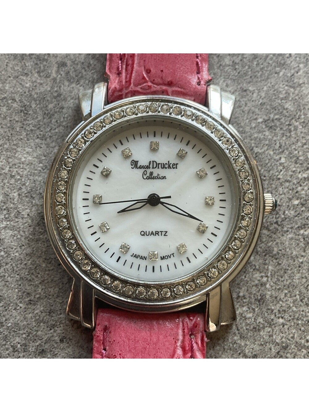 Beautiful Marcel Drucker Womens Watch 38mm Silver Tone Case MOP Dial Pink Band H